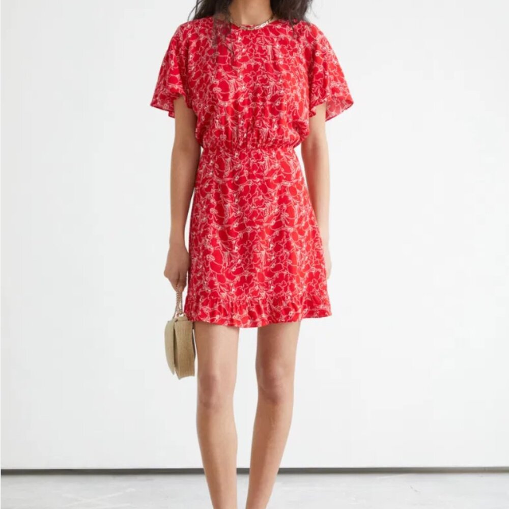 & Other Stories Batwing Sleeve Ruffle Mini Dress